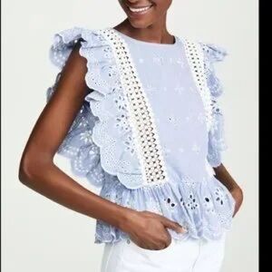 Jennifer & Grace • Eyelet Flutter Sleeve Peplum Blouse